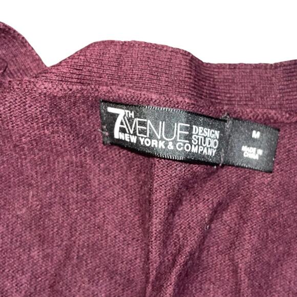 7th Avenue Burgundy Cardigan Sweater Size Medium Garnett Buttons Fall Holiday - Picture 3 of 4